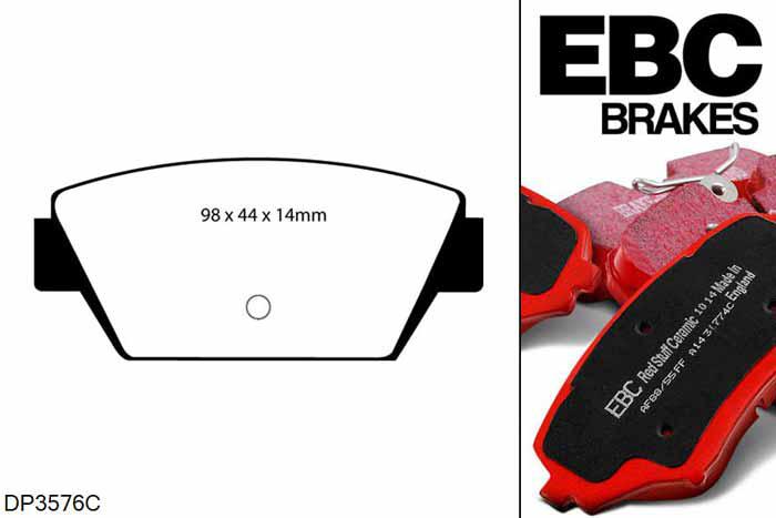 DP3576C, Mitsubishi Eclipse, 2.0 2WD 1989-1994, EBC Redstuff remblokken set achteras, Voor modellen met Akebono remklauwen aan de achteras, Voor modellen met remschijf diameter van 265mm aan de achteras