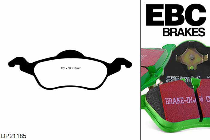 DP21185, Ford Focus Mk1, 2.0 1998-2005, EBC Greenstuff remblokken set vooras, Voor modellen met ATE remklauwen aan de vooras, Voor modellen met een remschijf diameter 258mm