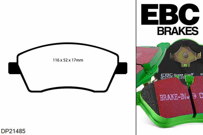 DP21485, Mercedes Citan Dualiner, 112 (1.2 Turbo) 2013-, EBC Greenstuff remblokken set vooras, Voor modellen met TRW remklauwen aan de vooras, Voor modellen met een remschijf diameter 258mm
