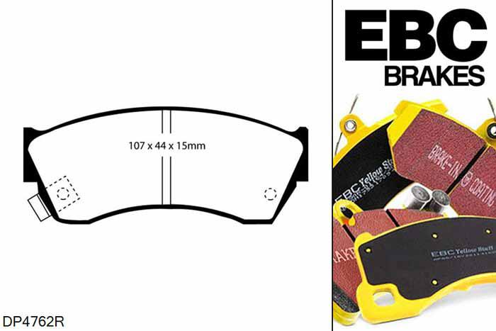 DP4762R, Suzuki Swift, 1.3 GTi (AA33S) 1986-1988, EBC Yellowstuff remblokken set vooras, Voor modellen met Akebono remklauwen aan de vooras, Voor modellen met een remschijf diameter 231mm