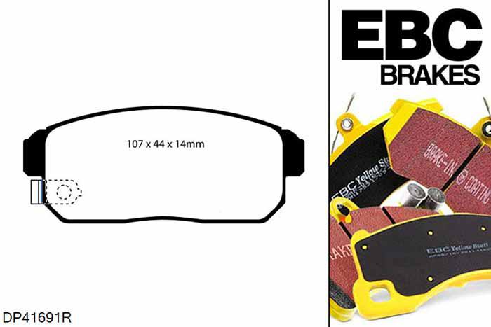 DP41691R, Mazda RX8, 1.3 (Rotary) (UK) RX8, EBC Yellowstuff remblokken set achteras, Voor modellen met remschijf diameter van 302mm aan de achteras