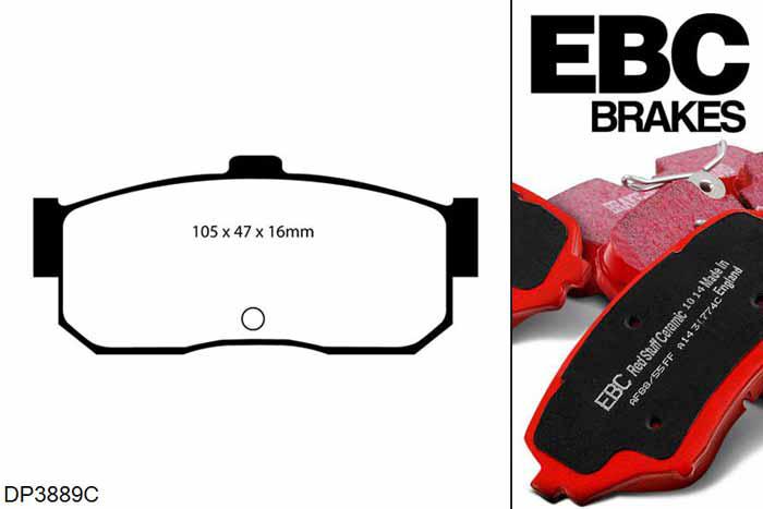 DP3889C, Nissan 100NX, 1.6 1991-1995, EBC Redstuff remblokken set achteras, Voor modellen met remschijf diameter van 234mm aan de achteras