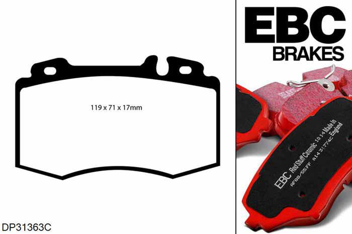 DP31363C, Mercedes C-Class (W203), C320 TD Sport Suspension 2005-2007, EBC Redstuff remblokken set vooras, Voor modellen met Brembo remklauwen aan de vooras, Voor modellen met een remschijf diameter 345mm