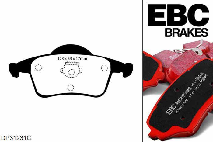 DP31231C, Volvo S80 Mk1, 2.4 Turbo 2002-2003, EBC Redstuff remblokken set achteras, Voor modellen met ATE remklauwen aan de achteras, Voor modellen met remschijf diameter van 288mm aan de achteras