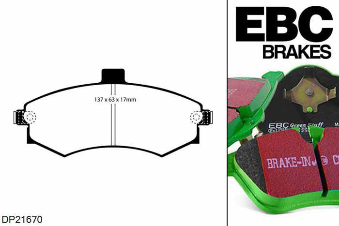 DP21670, Hyundai Matrix, 1.5 TD 16v 2007-2010, EBC Greenstuff remblokken set vooras, Voor modellen met een remschijf diameter 257mm