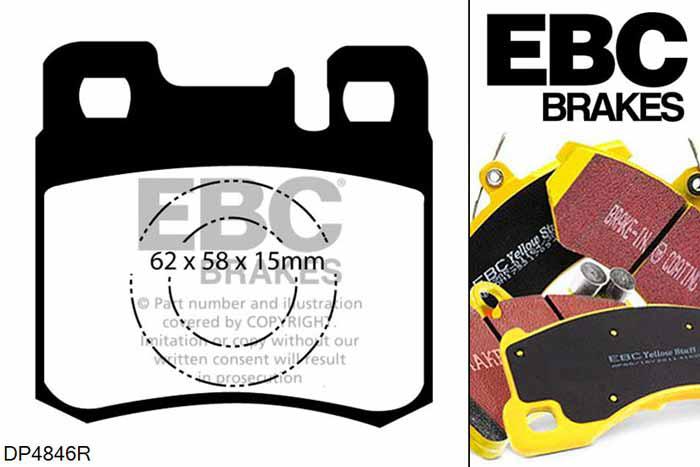 DP4846R, Mercedes C-Class (W202), C280 C-Class (W202), EBC Yellowstuff remblokken set achteras Voor modellen met ATE remklauwen aan de achteras, Voor modellen met remschijf diameter van 278mm aan de achteras