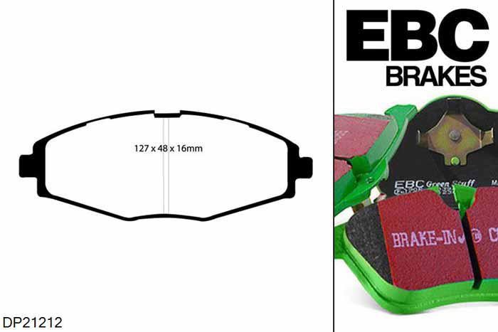 DP21212, Daewoo Matiz, 0.8 2005-2010, EBC Greenstuff remblokken set vooras, Voor modellen met een remschijf diameter 236mm