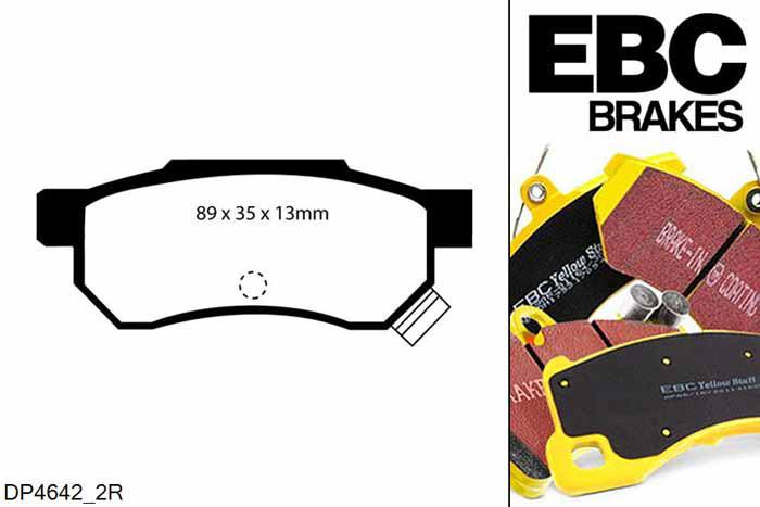 DP4642/2R, Honda Civic CRX Del Sol, 1.6 VTi VTec (EG2) Civic CRX Del Sol, EBC Yellowstuff remblokken set achteras Voor modellen met Akebono remklauwen aan de achteras, Voor modellen met remschijf diameter van 238mm aan de achteras