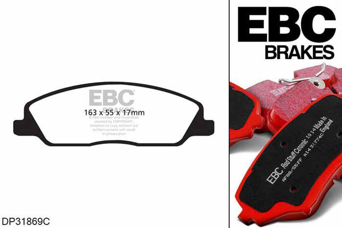 DP31869C, Ford Mustang (5th Generation), 4.0 2010-2011, EBC Redstuff remblokken set vooras, Voor modellen met een remschijf diameter 293mm