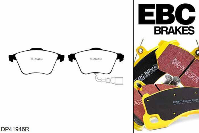 DP41946R, VW Golf Mk6, 2.0 Turbo R (PR-1ZK) 270 PK 2009-2013, EBC Yellowstuff remblokken set vooras, Voor modellen met ATE remklauwen aan de vooras, Voor modellen met een remschijf diameter 345mm