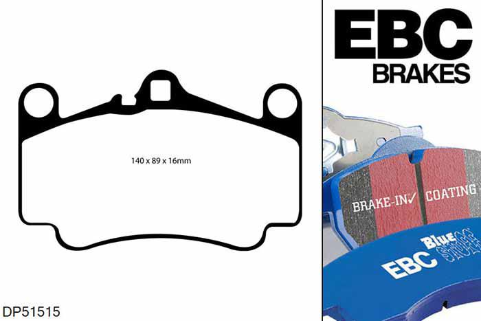 DP51515NDX, Porsche 911 (996) (Cast Iron Disc Only), 3.6 Twin Turbo 4 2001-2004, EBC Bluestuff remblokken set vooras, Voor modellen met Brembo remklauwen aan de vooras, Voor modellen met een remschijf diameter 330mm