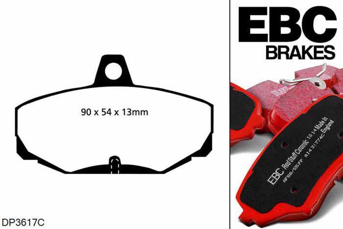 DP3617C, Ford Sierra, 2.9 XR 4x4 1989-1993, EBC Redstuff remblokken set achteras, Voor modellen met Girling/TRW remklauwen aan de achteras, Voor modellen met remschijf diameter van 253mm aan de achteras