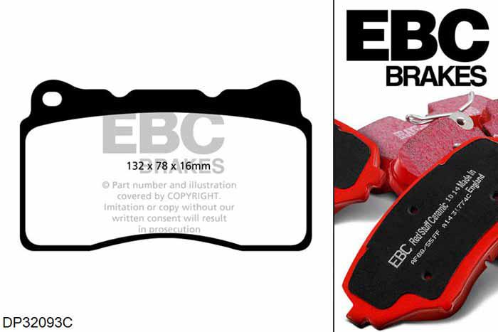 DP32093C, Opel Astra (J), 2.0 Turbo (OPC) 276 PK 2012-2015, EBC Redstuff remblokken set vooras, Voor modellen met Brembo remklauwen aan de vooras, Voor modellen met een remschijf diameter 355mm