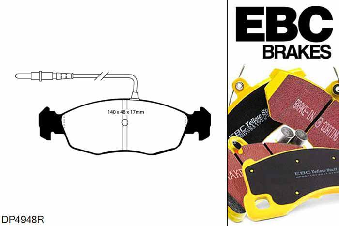 DP4948R, Citroen Saxo, 1.6 16v VTS 1996-2003, EBC Yellowstuff remblokken set vooras, Voor modellen met ATE remklauwen aan de vooras, Voor modellen met een remschijf diameter 247mm