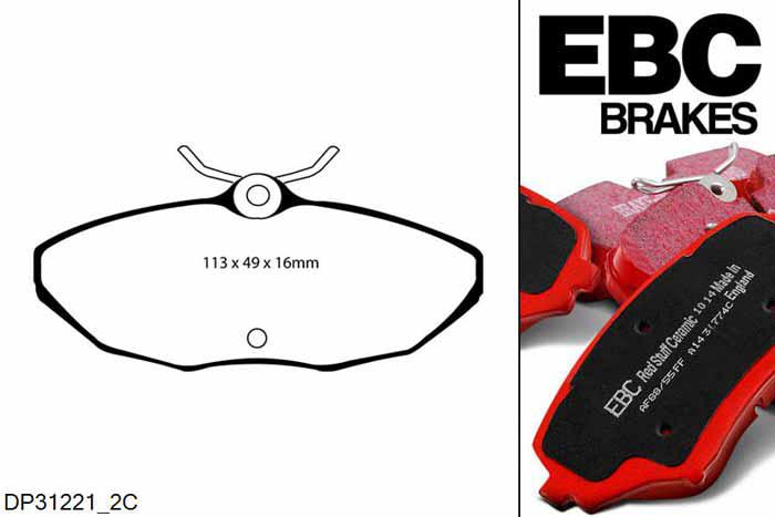 DP31221/2C, Jaguar S-Type, 2.5 200 PK 2002-2006, EBC Redstuff remblokken set achteras, Voor modellen met Girling/TRW remklauwen aan de achteras, Voor modellen met remschijf diameter van 288mm aan de achteras