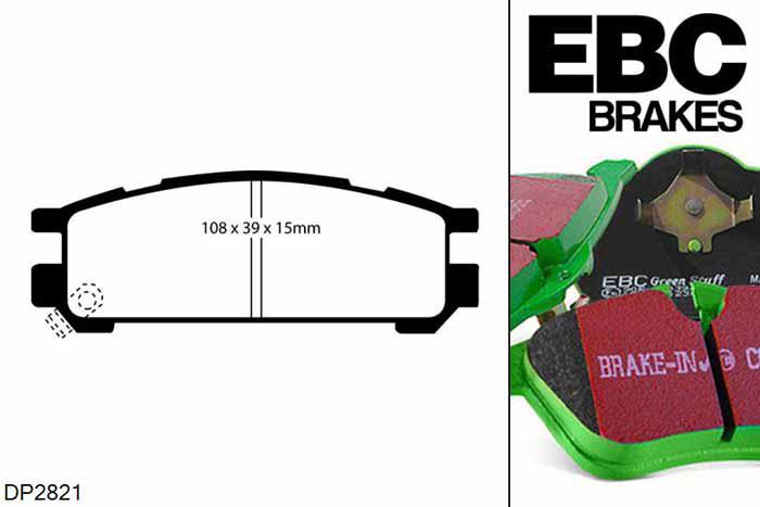 DP2821, Subaru Impreza, 1.6 2000-2002, EBC Greenstuff remblokken set achteras, Voor modellen met remschijf diameter van 266mm aan de achteras