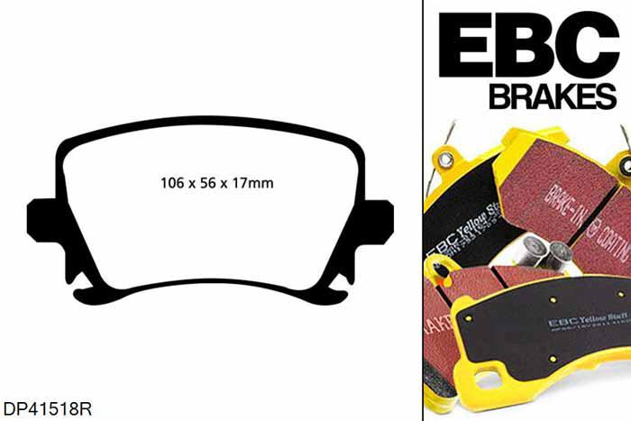 DP41518R, Audi A4 Convertible quattro, 3.0 TDI A4 Convertible quattro, EBC Yellowstuff remblokken set achteras Voor modellen met TRW remklauwen aan de achteras, Voor modellen met remschijf diameter van 288mm aan de achteras