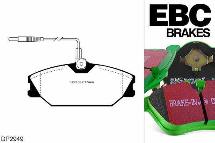 DP2949, Renault Megane MK1 Coupe, 2.0 1996-1999, EBC Greenstuff remblokken set vooras, Voor modellen met Girling/TRW remklauwen aan de vooras, Voor modellen met een remschijf diameter 259mm