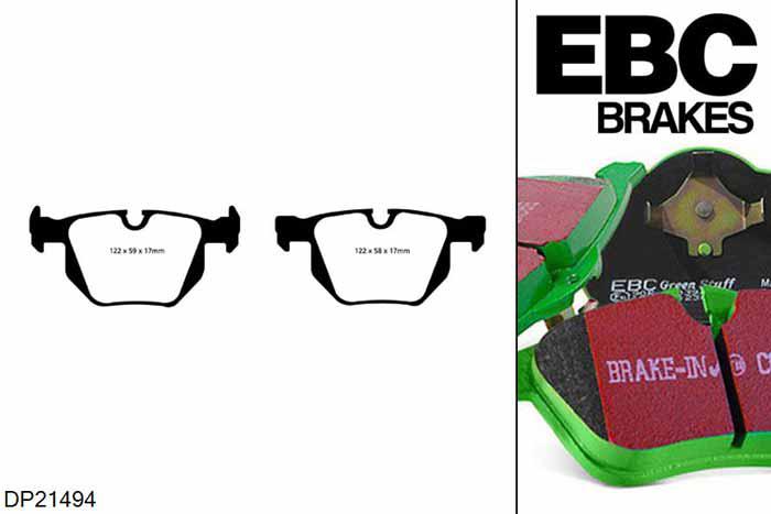 DP21494, BMW 5 Series xDrive (E61), 525 d (3.0 TD) 2008-2010, EBC Greenstuff remblokken set achteras, Voor modellen met ATE remklauwen aan de achteras, Voor modellen met remschijf diameter van 320mm aan de achteras