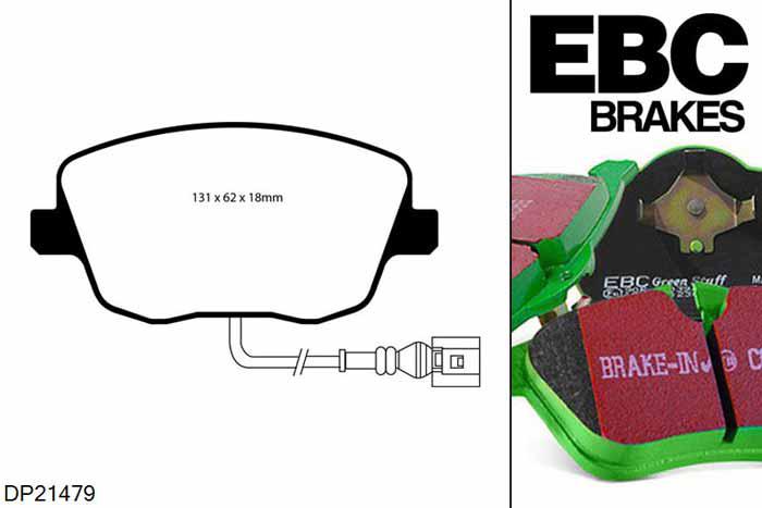 DP21479, Seat Cordoba, 2.0 2002-2010, EBC Greenstuff remblokken set vooras, Voor modellen met TRW remklauwen aan de vooras, Voor modellen met een remschijf diameter 288mm