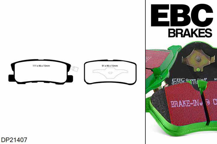 DP21407, Dodge Avenger, 2.0 2007-2010, EBC Greenstuff remblokken set achteras, Voor modellen met Akebono remklauwen aan de achteras, Voor modellen met remschijf diameter van 302mm aan de achteras