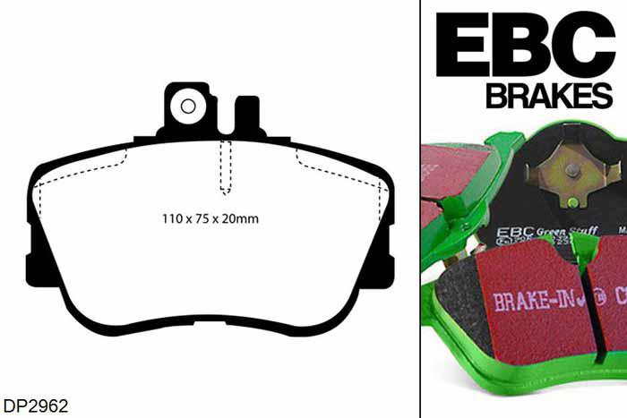DP2962, Mercedes C-Class (W202), C280 1995-1997, EBC Greenstuff remblokken set vooras, Voor modellen met Girling/TRW remklauwen aan de vooras, Voor modellen met een remschijf diameter 288mm