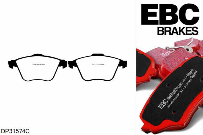 DP31574C, Opel Signum, 2.8 Turbo 2006-2008, EBC Redstuff remblokken set vooras, Voor modellen met ATE remklauwen aan de vooras, Voor modellen met een remschijf diameter 314mm