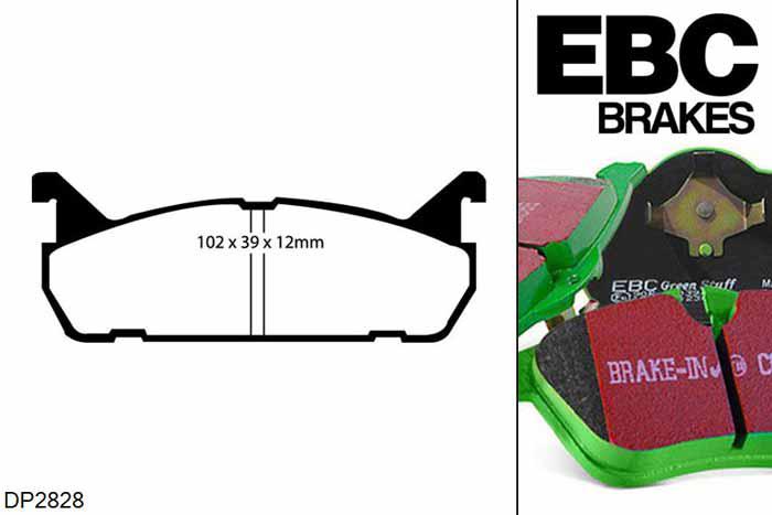 DP2828, Mazda MX5 Mk1 (NA), 1.6 1989-1998, EBC Greenstuff remblokken set achteras, Voor modellen met Akebono remklauwen aan de achteras, Voor modellen met remschijf diameter van 231mm aan de achteras