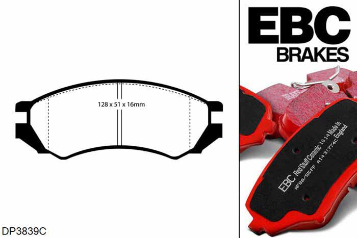 DP3839C, Nissan 100NX, 2.0 1991-1994, EBC Redstuff remblokken set vooras, Voor modellen met Akebono remklauwen aan de vooras, Voor modellen met een remschijf diameter 256mm