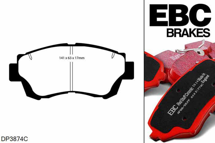 DP3874C, Toyota Celica, 2.0 GT (ST202) 1993-1995, EBC Redstuff remblokken set vooras, Voor modellen met een remschijf diameter 275mm