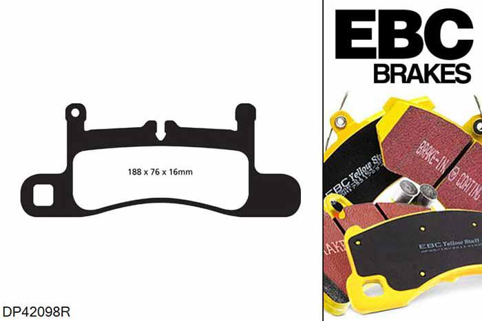 DP42098R, Porsche 911 (991) (Cast Iron Disc Only), 3.4 Carrera 4 350 PK 911 (991) (Cast Iron Disc Only), EBC Yellowstuff remblokken set achteras Voor modellen met Brembo remklauwen aan de achteras, Voor modellen met remschijf diameter van 330mm aan de achteras