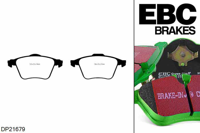 DP21679, Volvo S80 Mk1, 2.4 1998-2006, EBC Greenstuff remblokken set vooras, Voor modellen met ATE remklauwen aan de vooras, Voor modellen met een remschijf diameter 305mm