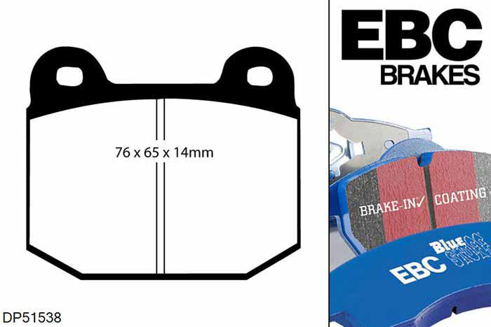 DP51538NDX, Mitsubishi Lancer Evo 8, 2.0 Turbo 2002-2005, EBC Bluestuff remblokken set achteras, Voor modellen met Brembo remklauwen aan de achteras, Voor modellen met remschijf diameter van 300mm aan de achteras