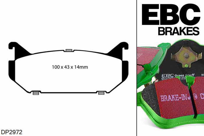 DP2972, Ford Probe, 2.0 1994-1998, EBC Greenstuff remblokken set achteras, Voor modellen met remschijf diameter van 261mm aan de achteras