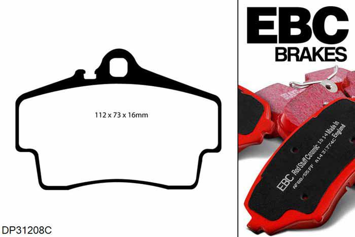 DP31208C, Porsche 911 (996), 3.4 Carrera 1997-2002, EBC Redstuff remblokken set achteras, Voor modellen met Brembo remklauwen aan de achteras, Voor modellen met remschijf diameter van 299mm aan de achteras
