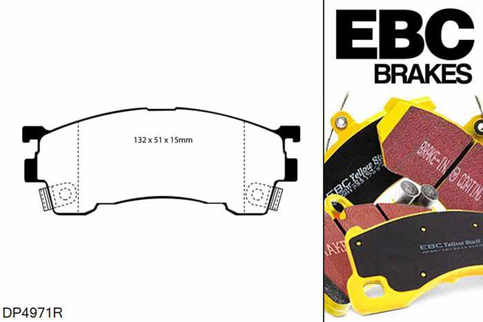 DP4971R, Ford Probe, 2.0 1994-1998, EBC Yellowstuff remblokken set vooras, Voor modellen met Sumitomo remklauwen aan de vooras, Voor modellen met een remschijf diameter 258mm