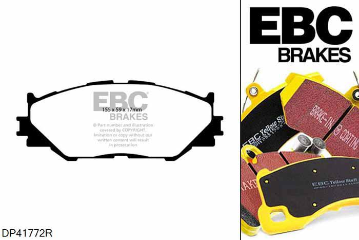 DP41772R, Lexus IS220D, 2.2 TD 2005-2011, EBC Yellowstuff remblokken set vooras, Voor modellen met een remschijf diameter 296mm