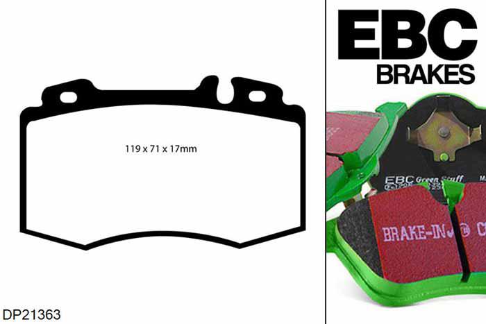 DP21363, Mercedes C-Class (W203), C350 4-Matic 2005-2007, EBC Greenstuff remblokken set vooras, Voor modellen met Brembo remklauwen aan de vooras, Voor modellen met een remschijf diameter 345mm