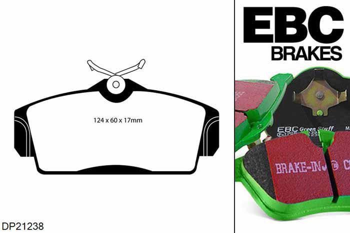 DP21238, Nissan Almera, 1.5 D (ABS) 2003-2006, EBC Greenstuff remblokken set vooras, Voor modellen met Girling/TRW remklauwen aan de vooras, Voor modellen met een remschijf diameter 280mm