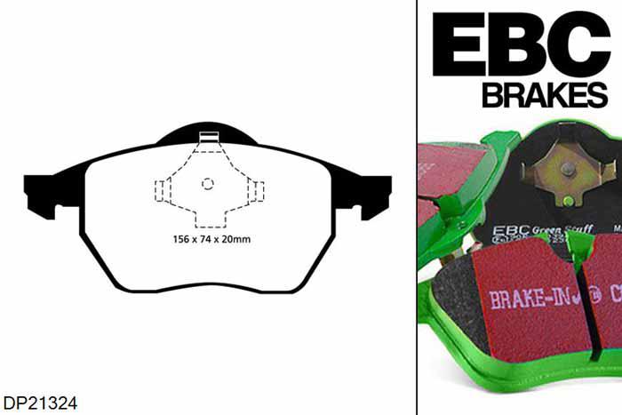 DP21324, Skoda Octavia (1U), 1.8 20v 125 PK 1996-2000, EBC Greenstuff remblokken set vooras, Voor modellen met ATE remklauwen aan de vooras, Voor modellen met een remschijf diameter 288mm