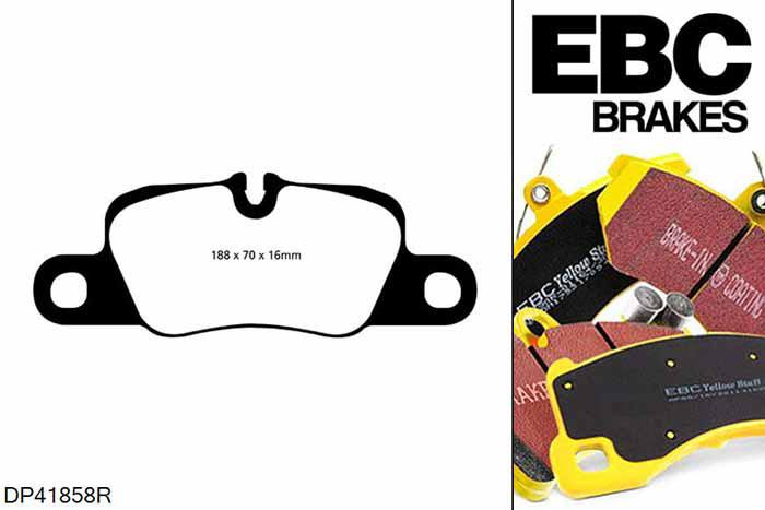 DP41858R, Porsche 911 (991) (Cast Iron Disc Only), 3.8 Carrera 4 GTS 430 PK 911 (991) (Cast Iron Disc Only), EBC Yellowstuff remblokken set achteras Voor modellen met Brembo remklauwen aan de achteras, Voor modellen met remschijf diameter van 330mm aan de achteras
