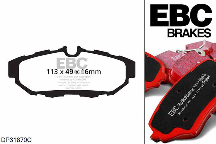 DP31870C, Ford Mustang (5th Generation), 4.0 2010-2011, EBC Redstuff remblokken set achteras, Voor modellen met remschijf diameter van 300mm aan de achteras