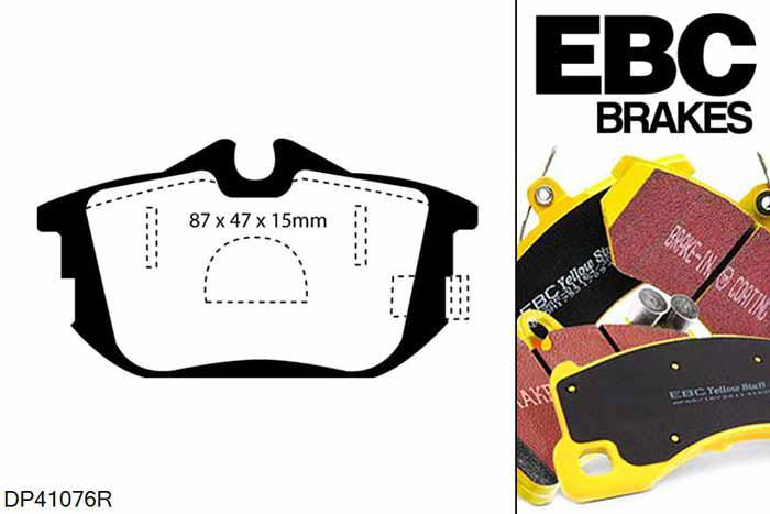 DP41076R, Mitsubishi Colt, 1.3 Colt, EBC Yellowstuff remblokken set achteras Voor modellen met Girling/TRW remklauwen aan de achteras, Voor modellen met remschijf diameter van 250mm aan de achteras