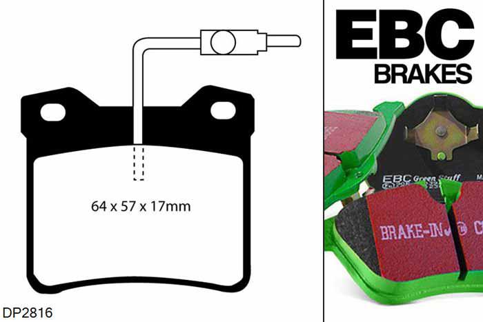 DP2816, Peugeot 607, 2.0 2001-2005, EBC Greenstuff remblokken set achteras, Voor modellen met ATE remklauwen aan de achteras, Voor modellen met remschijf diameter van 289mm aan de achteras