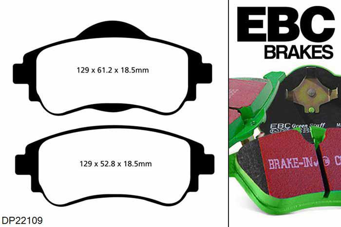 DP22109, Citroen DS4, 1.6 TD 90 PK 2011-2015, EBC Greenstuff remblokken set vooras, Voor modellen met een remschijf diameter 266mm