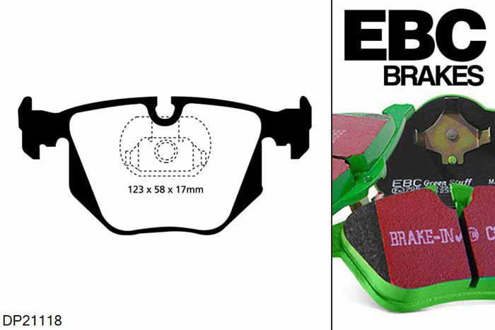 DP21118, BMW 3 Series X (4WD) (E46), 330 d (3.0 TD) 2000-2005, EBC Greenstuff remblokken set achteras, Voor modellen met ATE remklauwen aan de achteras, Voor modellen met remschijf diameter van 320mm aan de achteras
