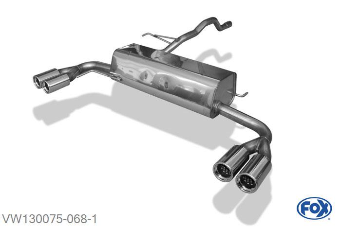 VW130075-068, VW Bus T4 Syncro 2.5l 81/85kW 2.4l D 57kW 2.5l TDI 75kW, Einddemper met uitgang rechts/links inkl. Verbindingsbuis met Halter - 2x76mm  Type 13 rechts/links 50mm Buisdiameter Geheel RVS, Absortie demper, mooie diepe sound, Met E-keur