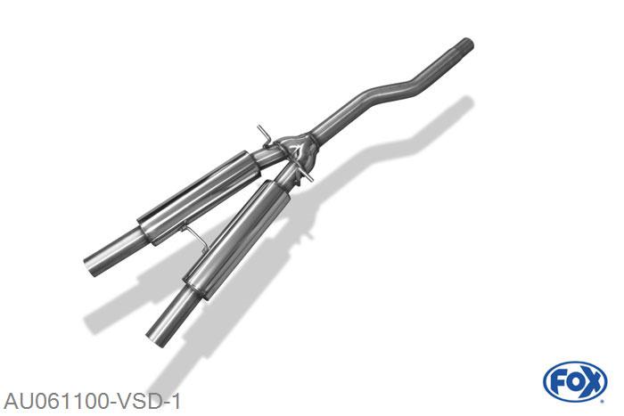 AU061100-VSD, Audi A4 quattro 1,8l/ 2,0l - B6/ B7 Limousine/ Avant 1.8l T 110/120/140kW, Voordemper enkele buis 63,5mm Buisdiameter Geheel RVS, Absortie demper, mooie diepe sound, TUV-Teilegutachten (eintragungspflichtig)