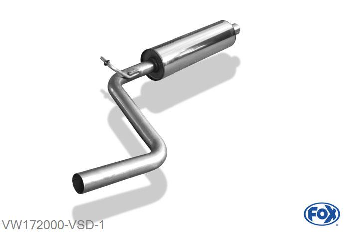 VW172000-VSD, VW Caddy III 1.2l 63/77kW 1.4l 55/59kW 1.6l 75kW 2.0l 80kW 2.0l SDI 51kW, Voordemper 50mm Buisdiameter Geheel RVS, Absortie demper, mooie diepe sound, Teilegutachten (eintragungspflichtig)