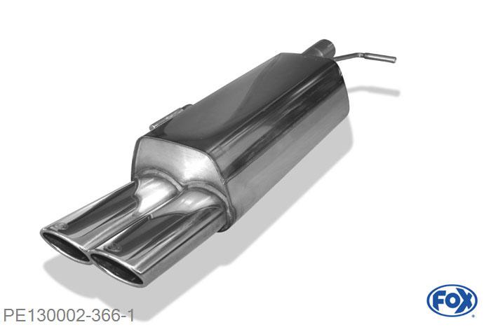 PE130002-366, Peugeot RCZ 1.6l 115kW, Einddemper einseitig - 2x106x71mm  Type 32 55mm Buisdiameter Geheel RVS, Absortie demper, mooie diepe sound, Met E-keur